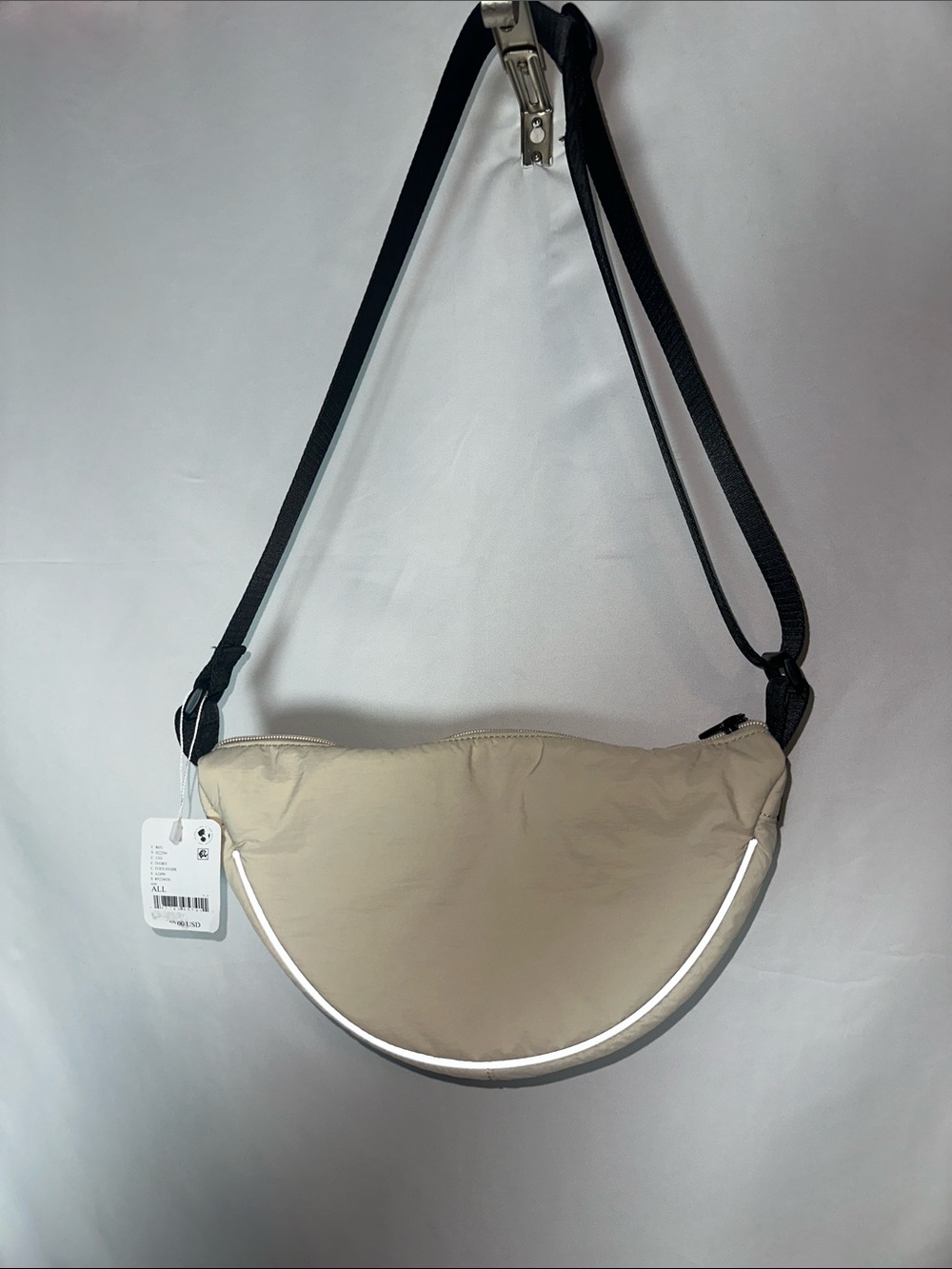 Free peoples bullseye ivory Crescent Crossbody Bag with Black Strap